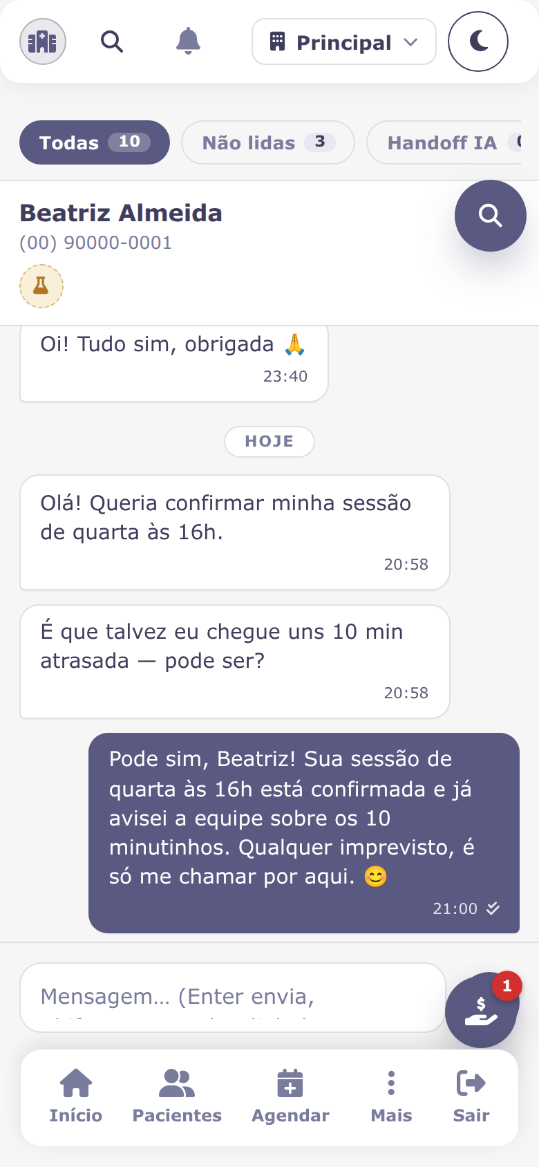 Central de conversas do WhatsApp na versão mobile
