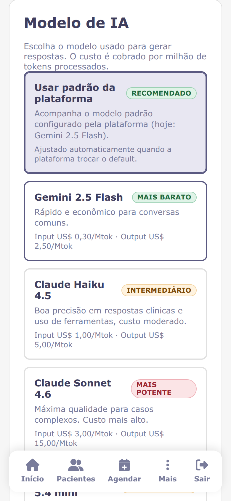Configuração do atendente de IA na versão mobile