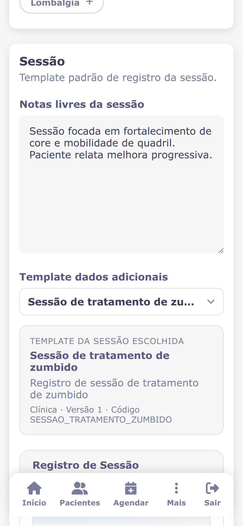 Registro de sessão na versão mobile do sistema